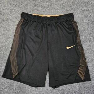 Nike Elite Dri-Fit Basketball Shorts Men's L Black Gold Mesh Athletic 9" Inseam